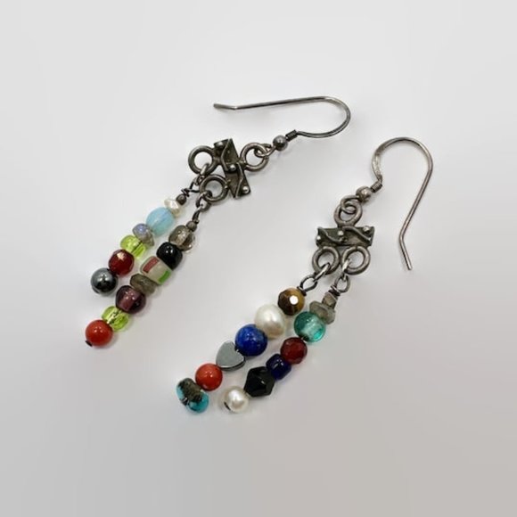 Jewelry - Boho Earrings, Mixed Stone, Turquoise, Lapis, Glass, Beaded, Sterling Silver